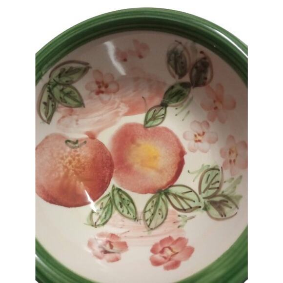 Gibson PEACH DUO 2-Cereal Bowls 7 ½”D Orange Red Fruit Pink Flowers Soup Cup - Picture 4 of 7